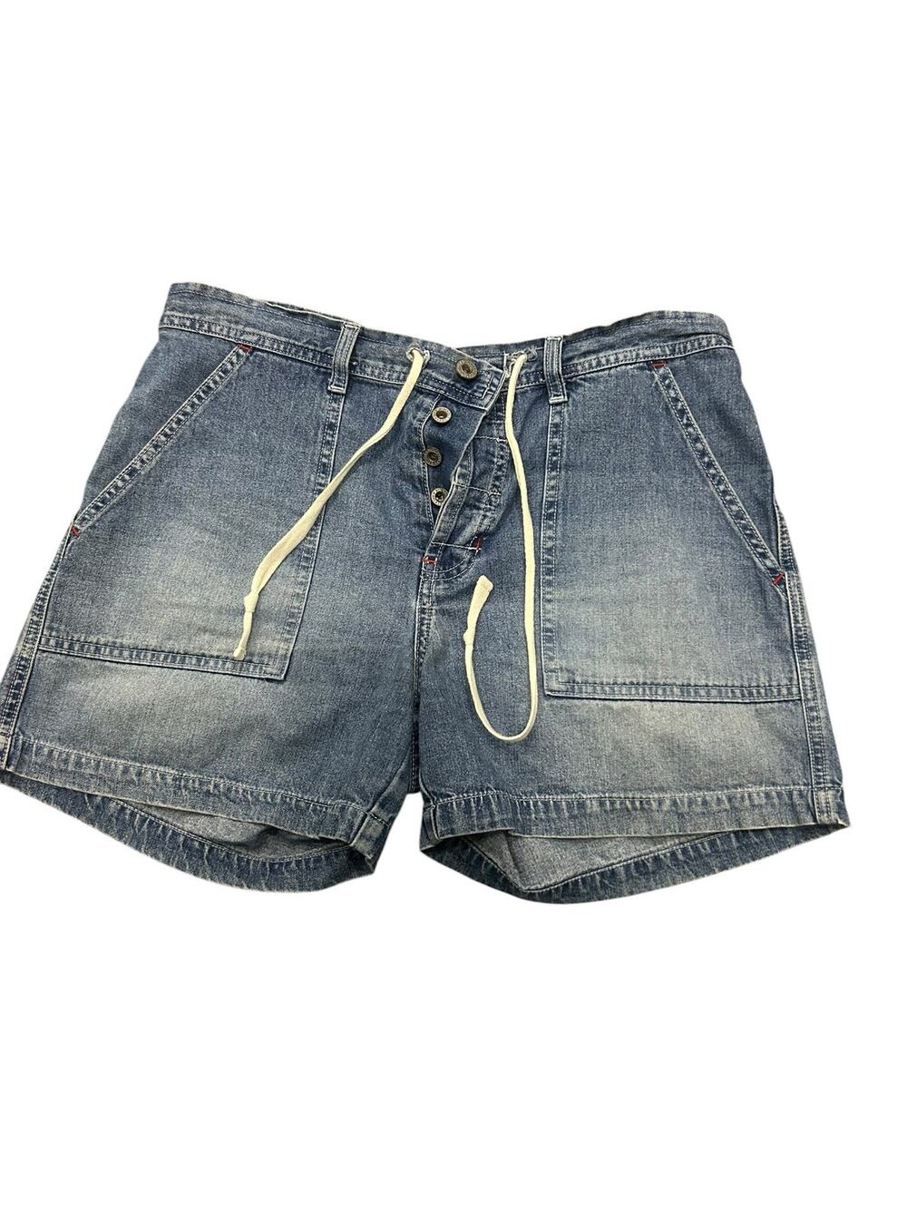 Vintage Y2K Old Navy Blue Jeans Denim Shorts Women's 6 Drawstring Cargo Utility